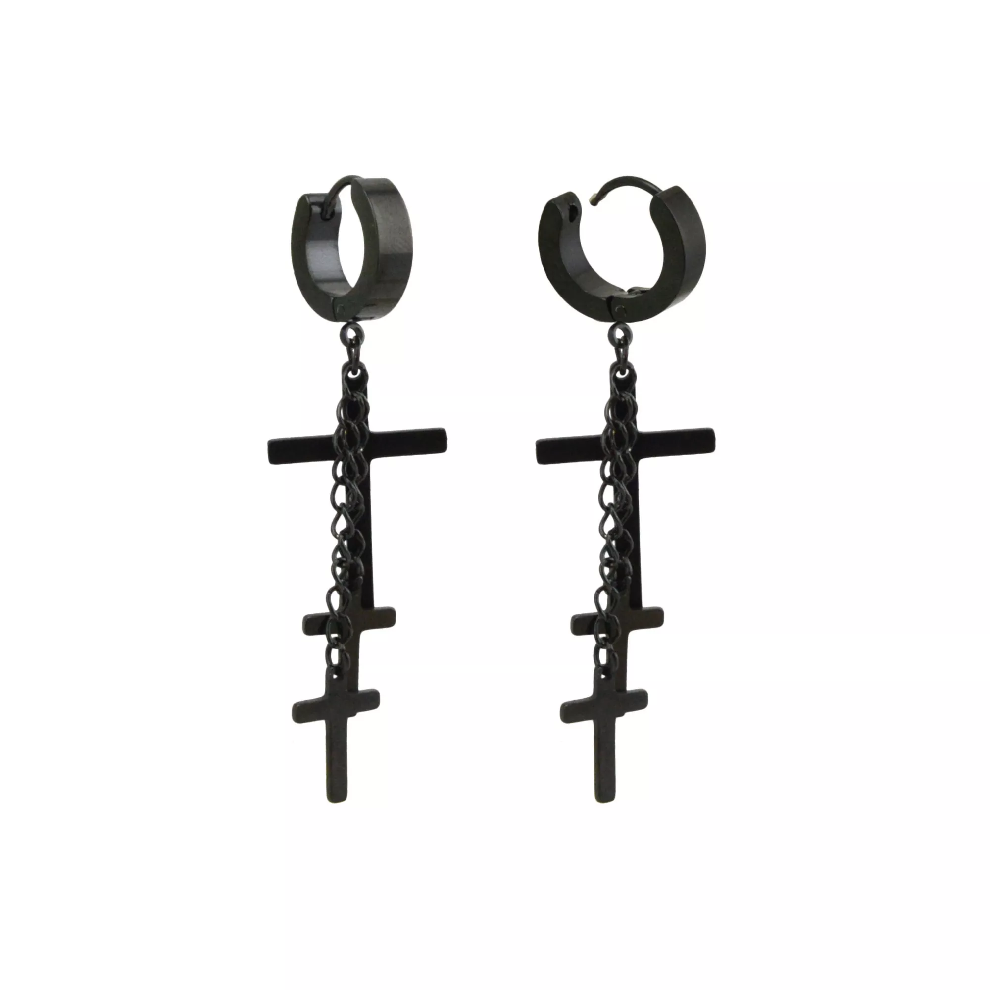 Black Cross Chain Dangle Huggie Earrings at Spencer's