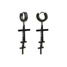 Black Cross Chain Dangle Huggie Earrings at Spencer's