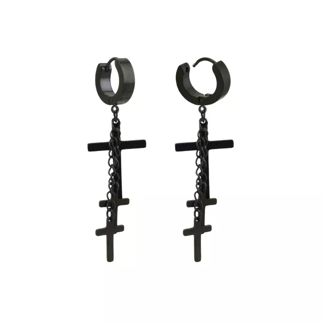Black Cross Chain Dangle Huggie Earrings at Spencer's
