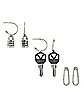 Multi-Pack CZ Lock Key and Safety Pin Earrings - 3 Pair