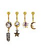 Multi-Pack CZ Moon and Stars Belly Rings 4 Pack - 14 Gauge