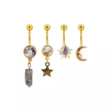 Multi-Pack CZ Moon and Stars Belly Rings 4 Pack - 14 Gauge at Spencer's