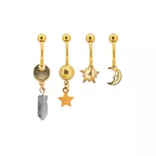 Multi-Pack CZ Moon and Stars Belly Rings 4 Pack - 14 Gauge at Spencer's