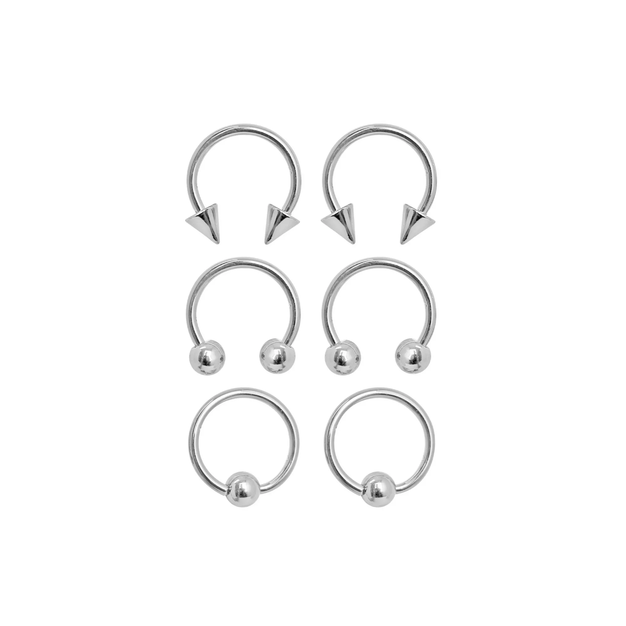 Multi-Pack Silver-Tone Captive Bead Rings and Horseshoe Rings - 3 Pair at Spencer's