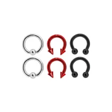 Multi-Pack Silvertone Red and Black Captive Bead Rings and Horseshoe Rings 6 Pack - 10 Gauge at Spencer's
