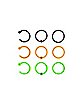 Multi-Pack CZ Neon Orange and Green Hoop Nose Rings 9 Pack - 20 Gauge