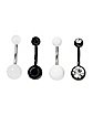 Multi-Pack Black and White CZ Glow in The Dark Barbell Belly Rings 4 Pack – 14 Gauge