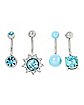 Multi-Pack Turquoise-effect CZ Curved Belly Ring 4 Pack – 14 Gauge