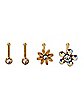 Multi-Pack CZ Goldtone Flower Pin and Hoop Nose Rings 6 Pack – 20 Gauge