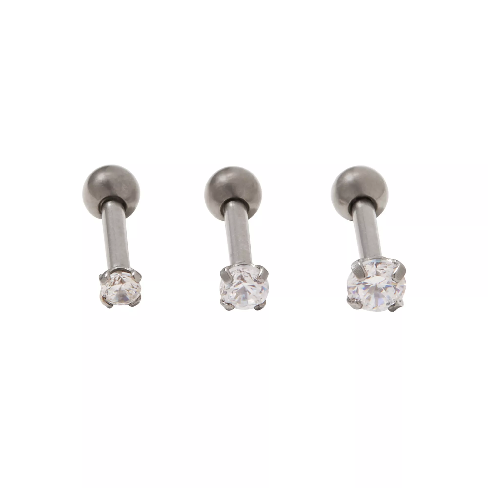 Multi-Pack Prong CZ Titanium Cartilage Earrings - 3 Pack at Spencer's