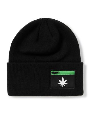 Weed Leaf Pocket Cuff Beanie Hat 