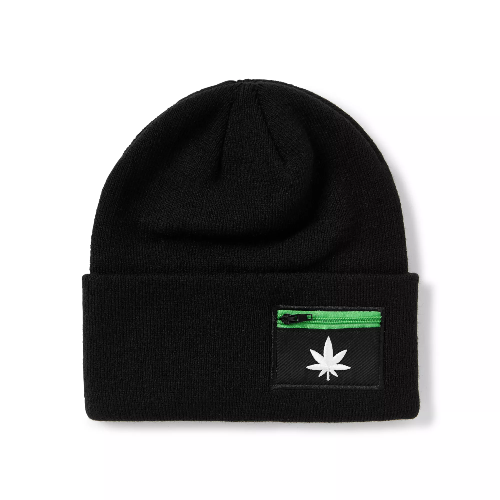 Weed Leaf Pocket Cuff Beanie Hat
