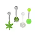 Multi-Pack CZ Weed Leaf Belly Rings - 14 Gauge at Spencer's