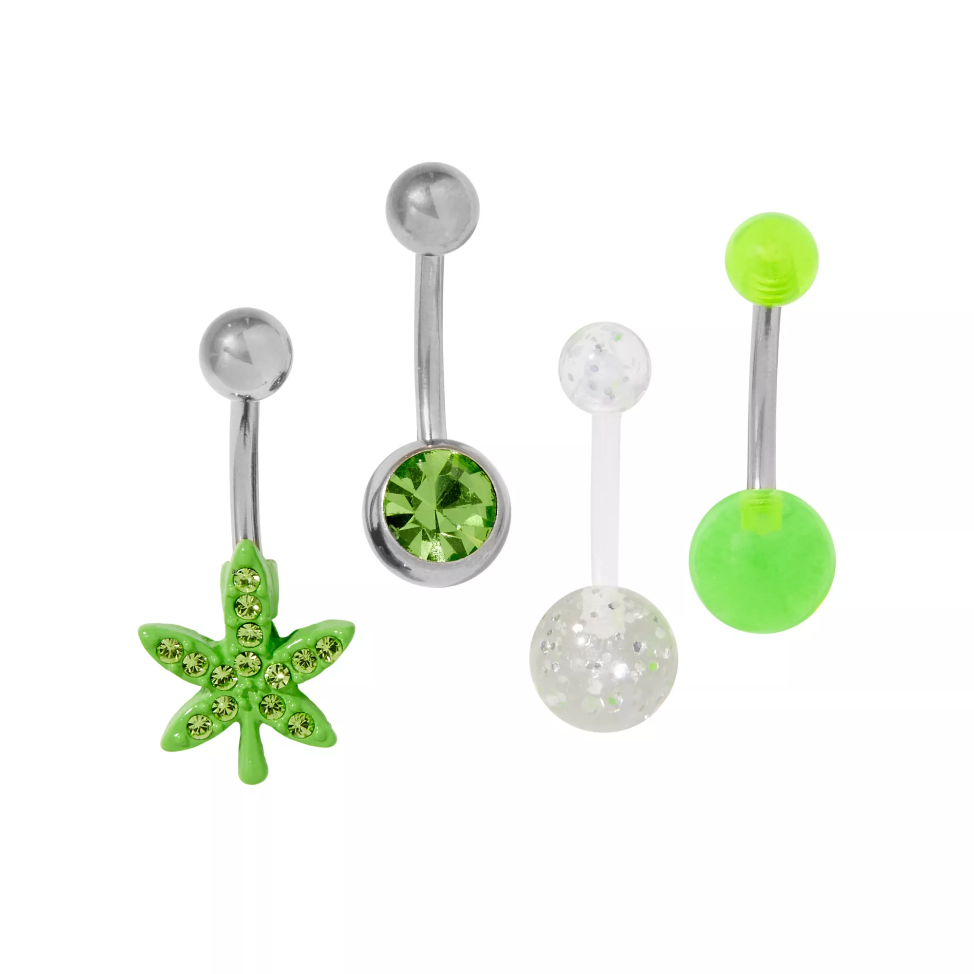 Multi-Pack CZ Weed Leaf Belly Rings - 14 Gauge at Spencer's