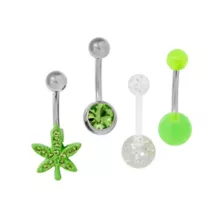 Multi-Pack CZ Weed Leaf Belly Rings - 14 Gauge at Spencer's
