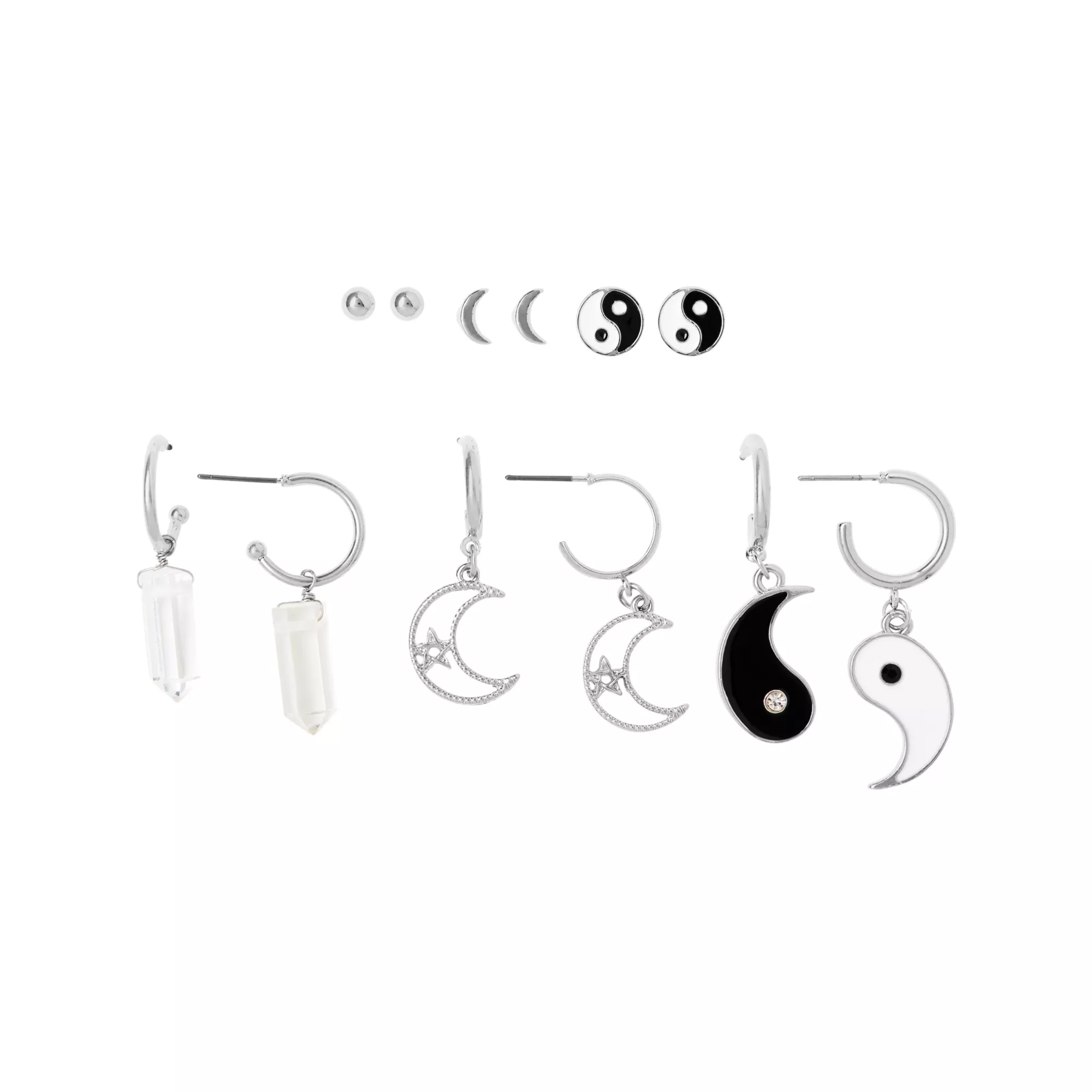Multi-Pack Yin Yang and Moon Hoop and Stud Earrings – 6 Pair at Spencer's