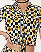 Cropped Checkered Sunflower Button Down Shirt