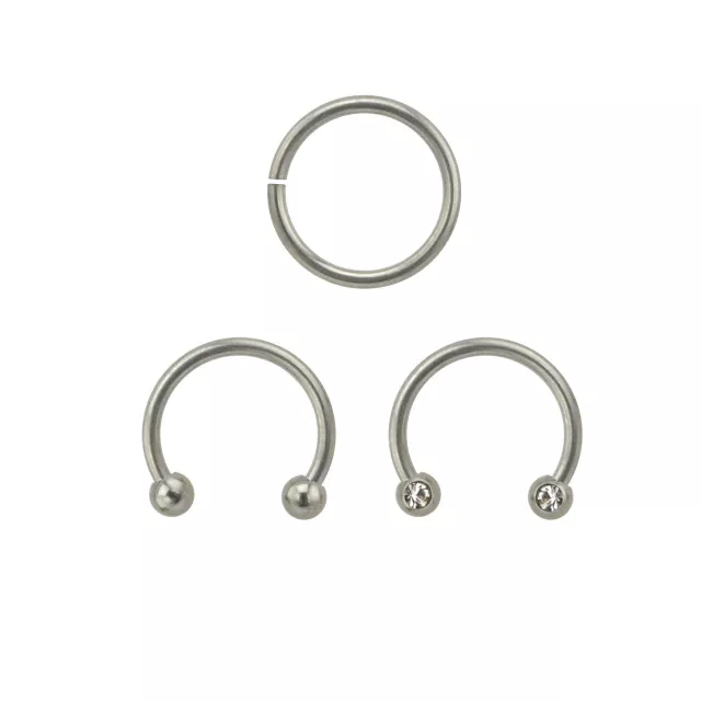 Multi-Pack Titanium Hoop and Horseshoe Rings 3 Pack - 16 Gauge at Spencer's