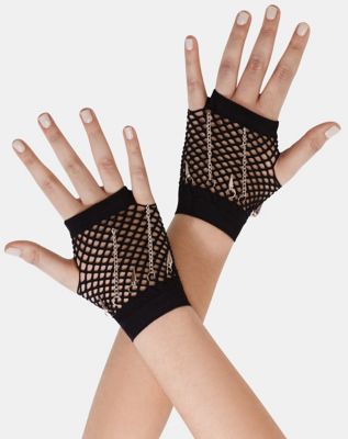 Fingerless Cropped Leather and Chain Mesh Gloves