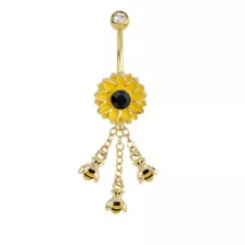 CZ Goldtone Flower Bee Dangle Belly Ring - 14 Gauge at Spencer's