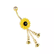 CZ Goldtone Flower Bee Dangle Belly Ring - 14 Gauge at Spencer's