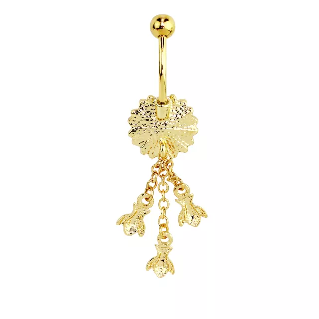 CZ Goldtone Flower Bee Dangle Belly Ring - 14 Gauge at Spencer's