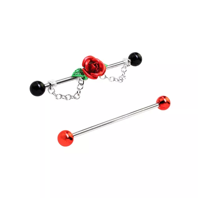 MultiPack Red and Black Rose Industrial Barbells 2 Pack 14 Gauge