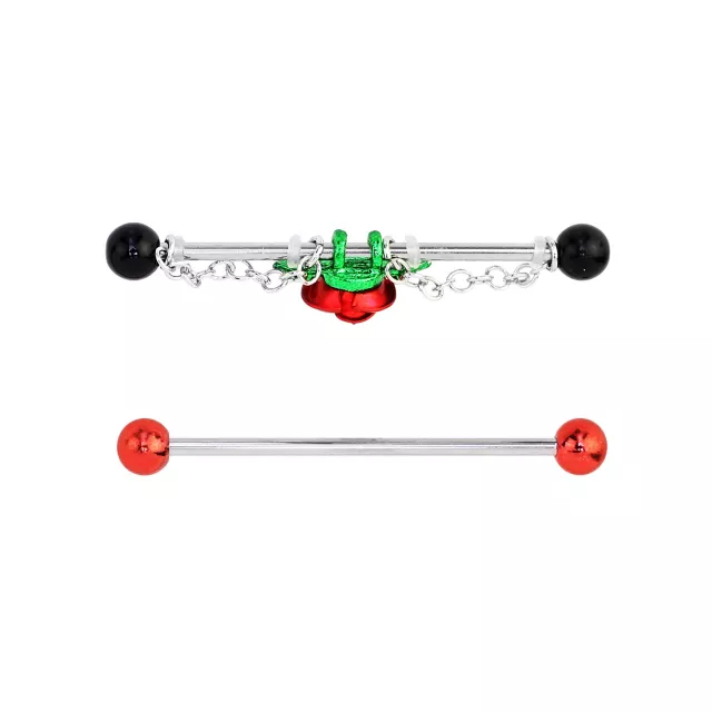 MultiPack Red and Black Rose Industrial Barbells 2 Pack 14 Gauge