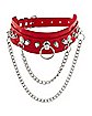 Red Studded Chain Collar Choker Necklace