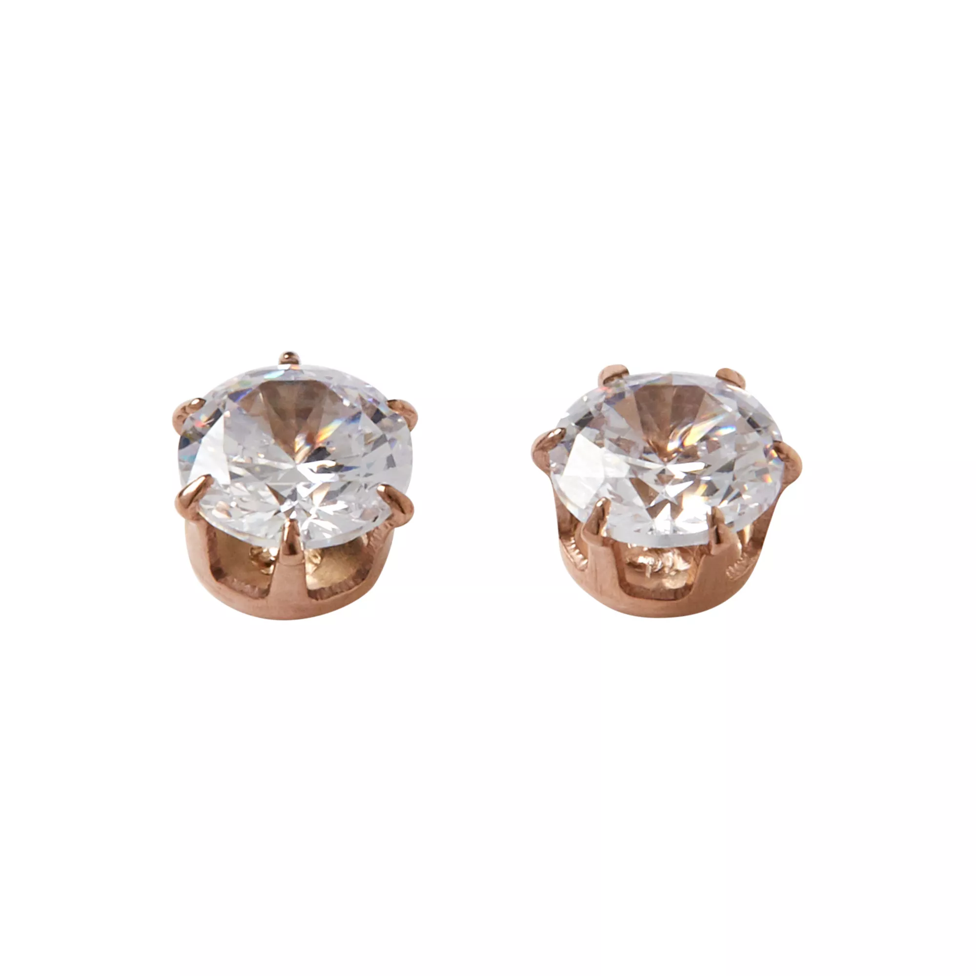 Round CZ Rose Gold Titanium Stud Earrings - 20 Gauge at Spencer's