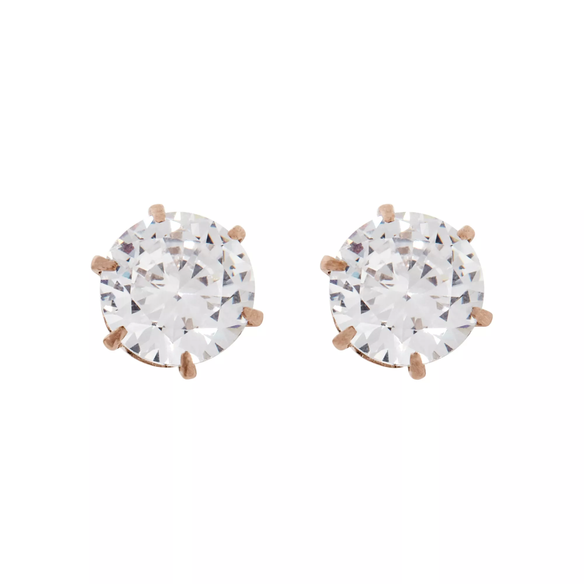 Round CZ Rose Gold Titanium Stud Earrings - 20 Gauge at Spencer's