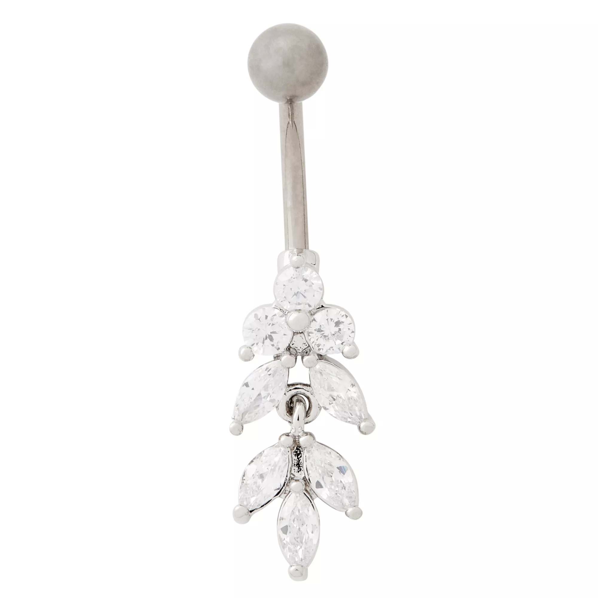 CZ Leaves Titanium Dangle Belly Ring - 14 Gauge at Spencer's