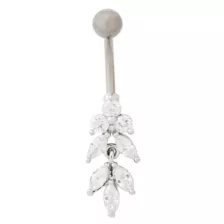 CZ Leaves Titanium Dangle Belly Ring - 14 Gauge at Spencer's