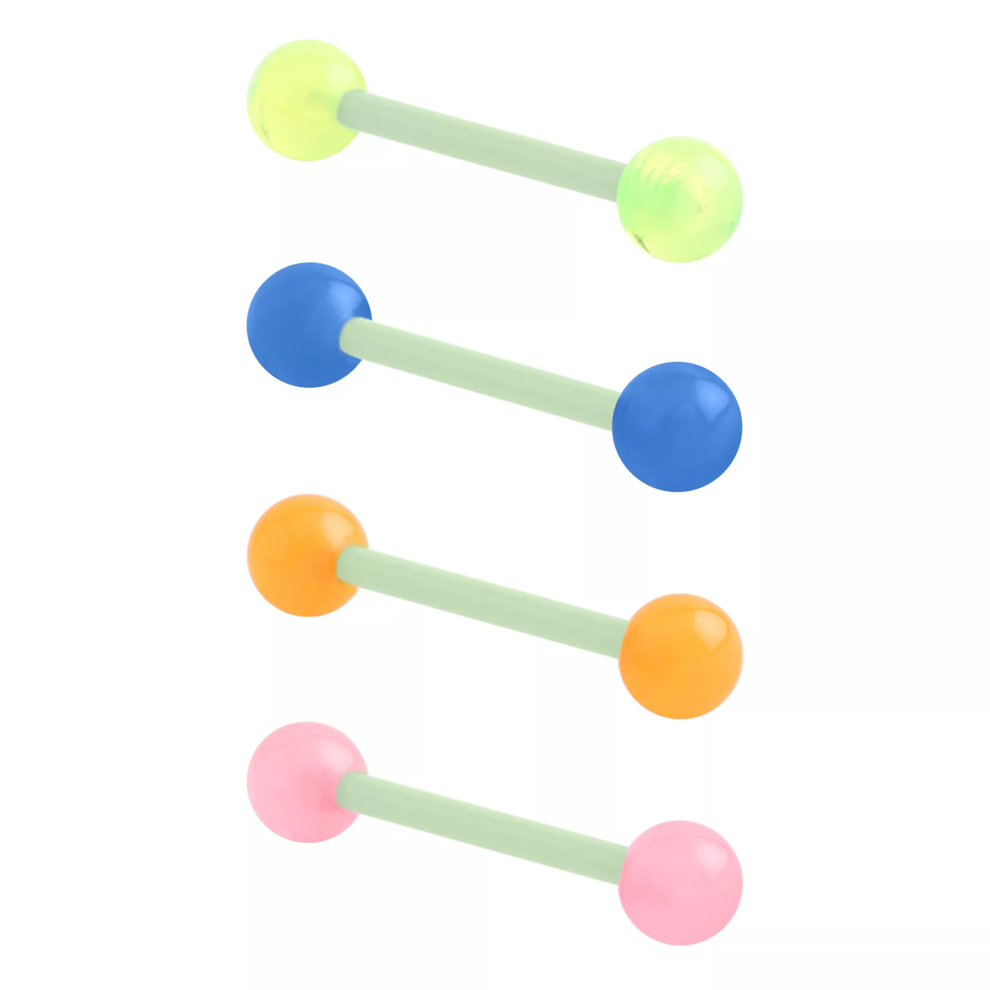 Multi-Pack Glow in the Dark Bioflex Barbells 4 Pack – 14 Gauge