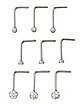 Multi-Pack CZ L-Bend Nose Rings 9 Pack - 20 Gauge