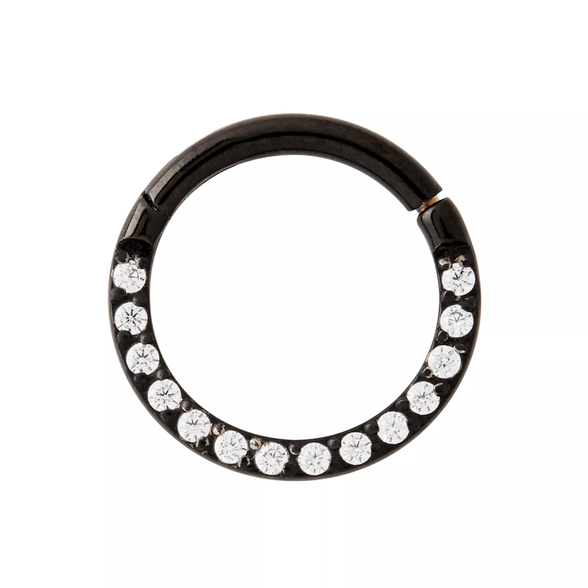 CZ Black Titanium Clicker Septum Ring - 16 Gauge at Spencer's