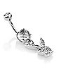 Clear CZ Playboy Bunny Dangle Belly Ring - 14 Gauge