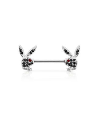 Black CZ Playboy Bunny Nipple Barbells – 14 Gauge