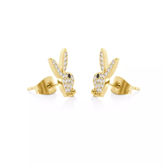Goldtone Clear CZ Playboy Bunny Stud Earrings