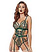 Green Strappy Lace Teddy and Eye Mask Set