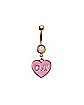 Pink CZ Doll Heart Dangle Belly Ring – 14 gauge