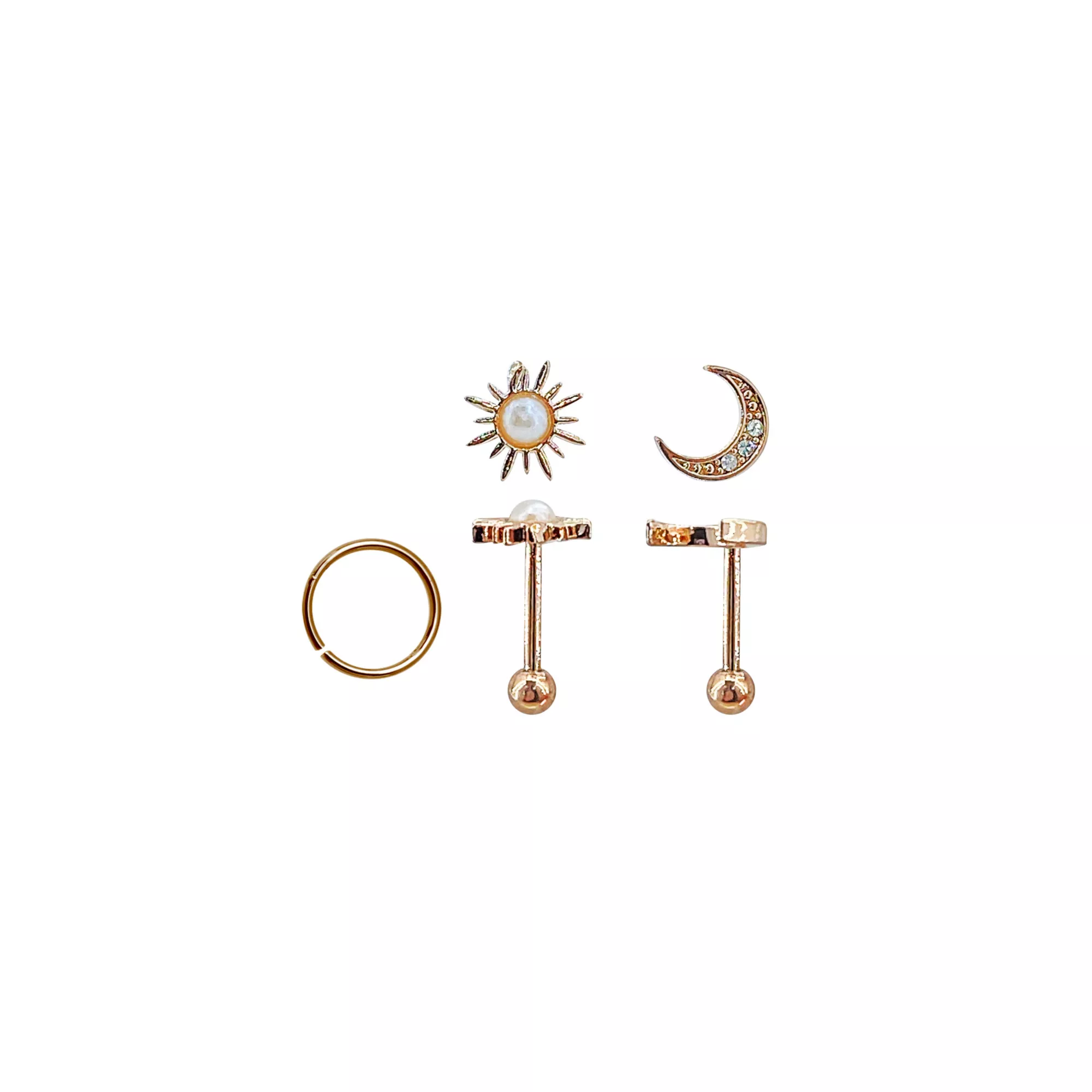 Multi-Pack CZ Sun and Moon Barbells and Hoop Earrings 3 Pack – 18 Gauge at Spencer's
