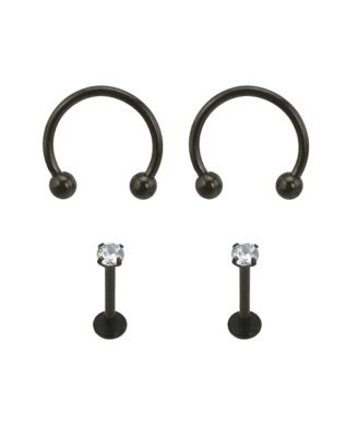 Multi-Pack CZ Black Horseshoe Rings and Labret Lip Rings 4 Pack - 16 Gauge