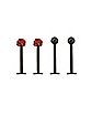 Multi-Pack CZ Black and Red Labret Lip Rings 4 Pack - 16 Gauge