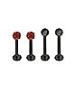 Multi-Pack CZ Black and Red Labret Lip Rings 4 Pack - 16 Gauge