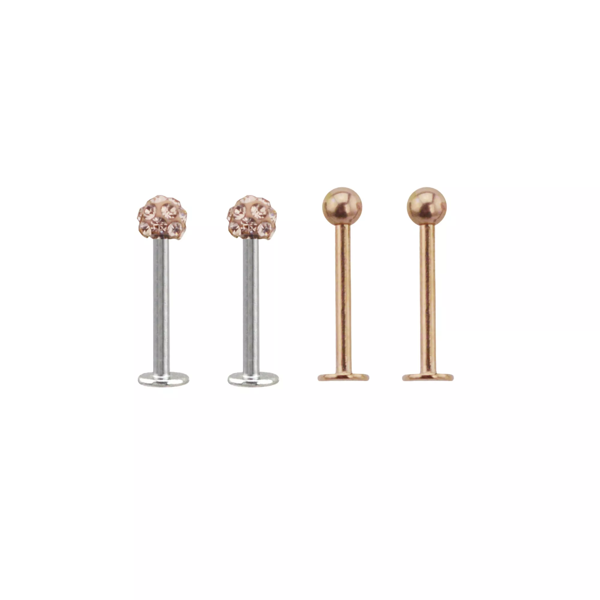 Multi-Pack Rosegold Plated CZ Dimple Labret Lip Rings 4 Pack - 16 Gauge