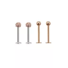Multi-Pack Rosegold Plated CZ Dimple Labret Lip Rings 4 Pack - 16 Gauge at Spencer's