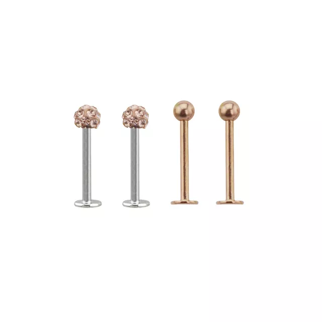 Multi-Pack Rosegold Plated CZ Dimple Labret Lip Rings 4 Pack - 16 Gauge at Spencer's