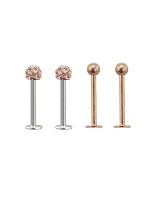 Multi-Pack Rosegold Plated CZ Dimple Labret Lip Rings 4 Pack - 16 Gauge