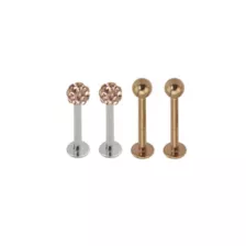 Multi-Pack Rosegold Plated CZ Dimple Labret Lip Rings 4 Pack - 16 Gauge at Spencer's